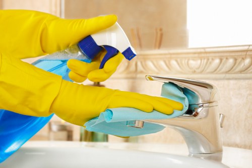 Technician preparing safe carpet cleaning equipment in a home