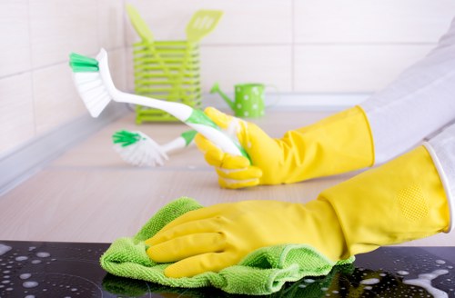 Team member reviewing safety procedures during a carpet cleaning visit